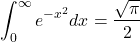 \[\int_0^\infty e^{-x^2} dx = \frac{\sqrt{\pi}}{2}\]